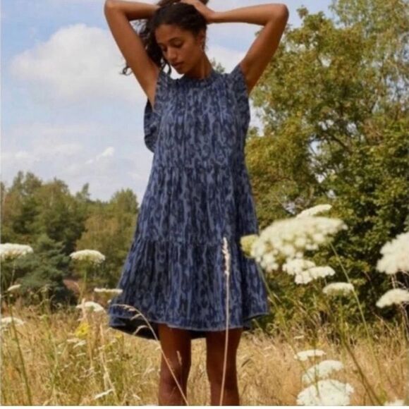Anthropologie Jenee Tiered Ruffle Sleeve Animal Print Tunic Dress - Picture 1 of 5